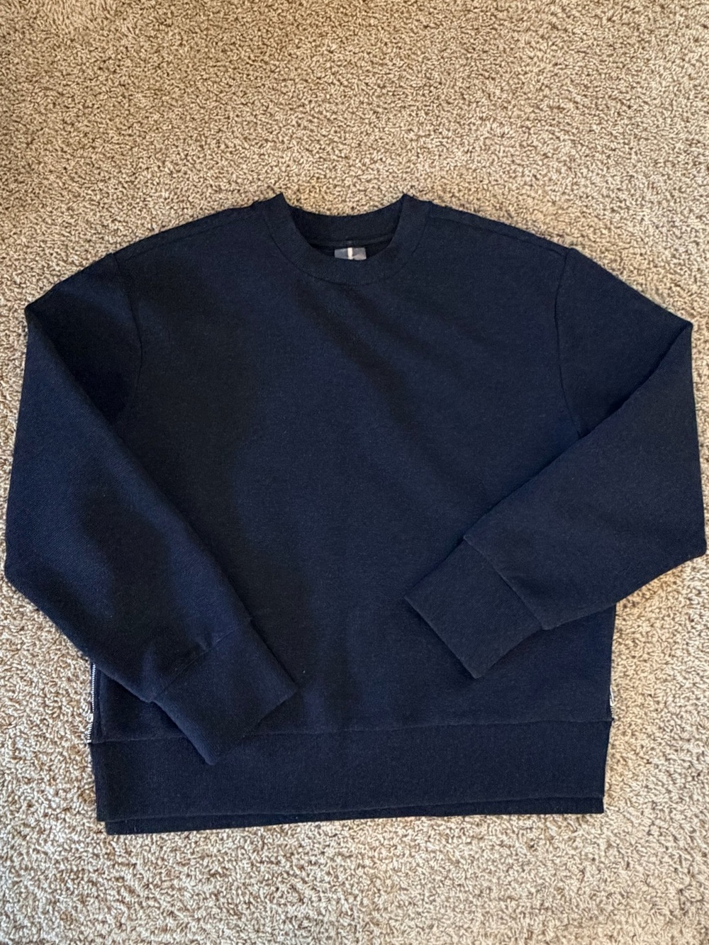 Classic Charcoal Crewneck Sweater with side zips